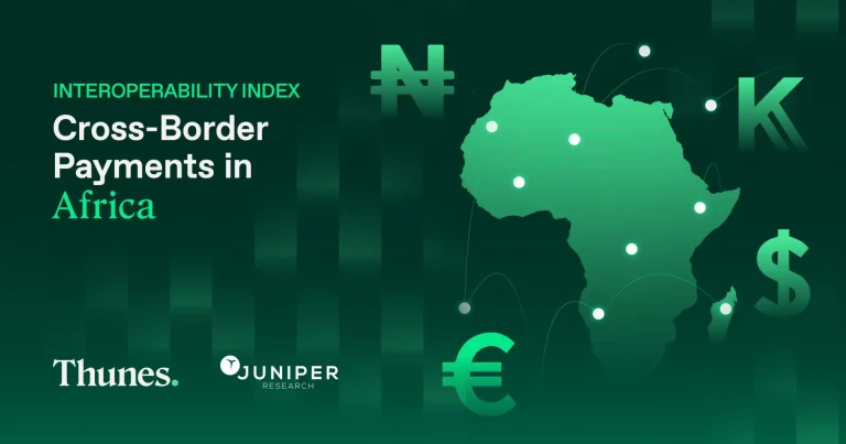 Green banner with Africa map and connected nodes; headline 'Interoperability Index: Cross-Border Payments in Africa' and sponsor logos.