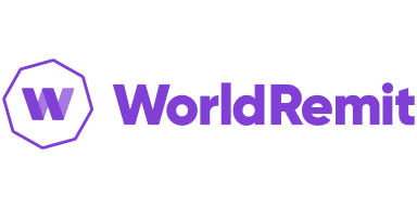 WorldRemit logo in purple with circular emblem