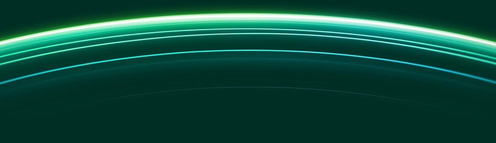 Abstract neon light arcs in green and teal sweeping across a dark background, like a futuristic lens flare background.
